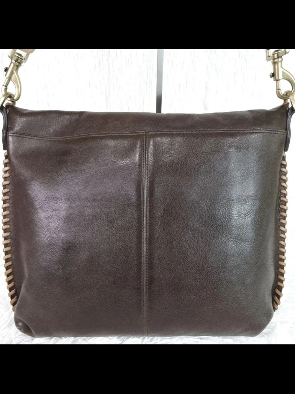 Mulberry Dark Brown Leather Messenger Bag with Whipstitch Trim